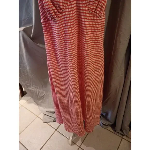 Mango Red And White Gingham Dress Fit And Flare Tie Back Sz 1XL - Picture 3 of 11